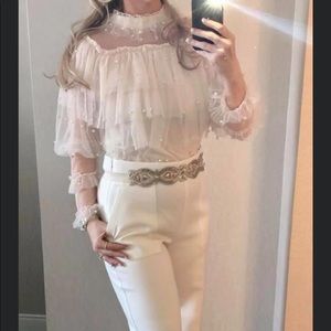 Ruffle Pearl High Neck Top